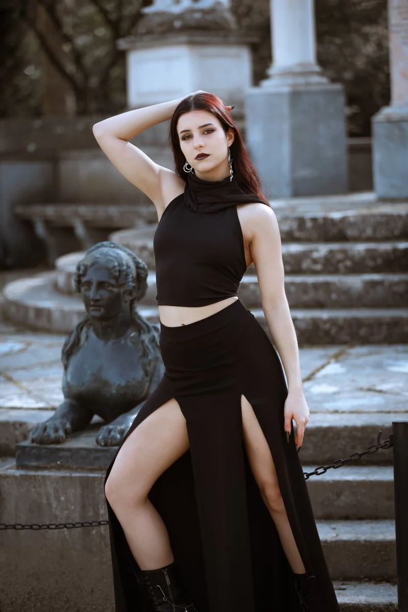 Black Maxi long skirt with double front split - Image 2