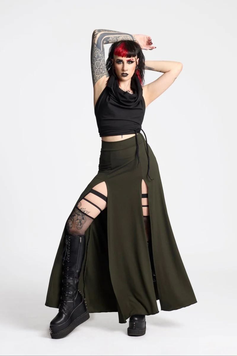 Black Maxi long skirt with double front split - Image 3