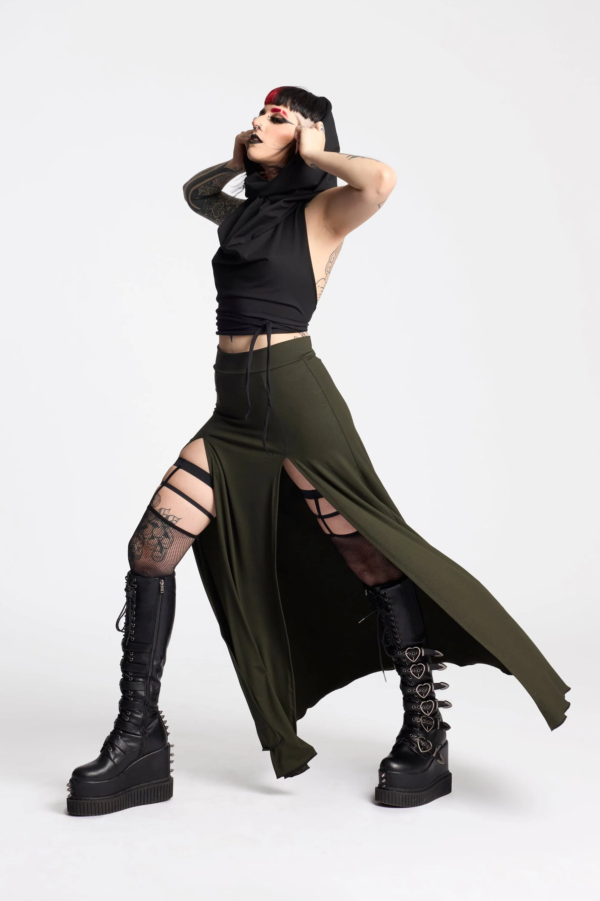 Black Maxi long skirt with double front split - Image 4