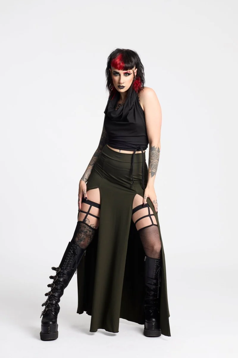 Black Maxi long skirt with double front split - Image 5