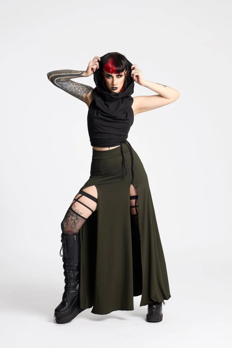 Black Maxi long skirt with double front split - Image 6