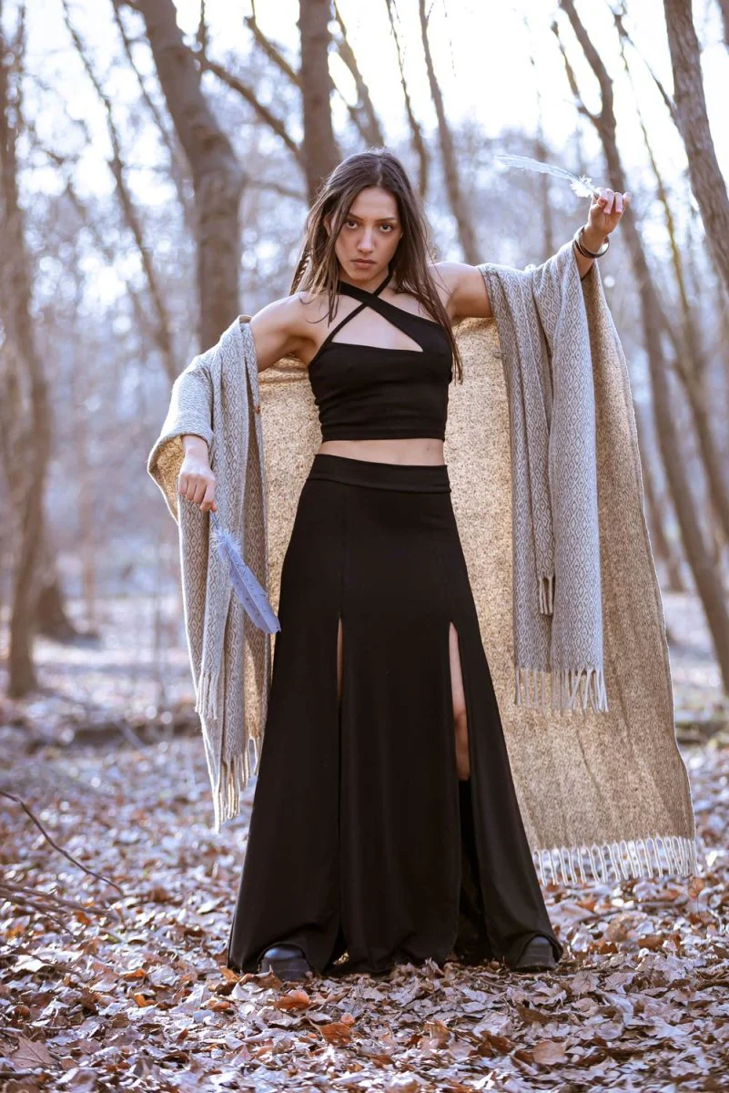 Black Maxi long skirt with double front split - Image 7