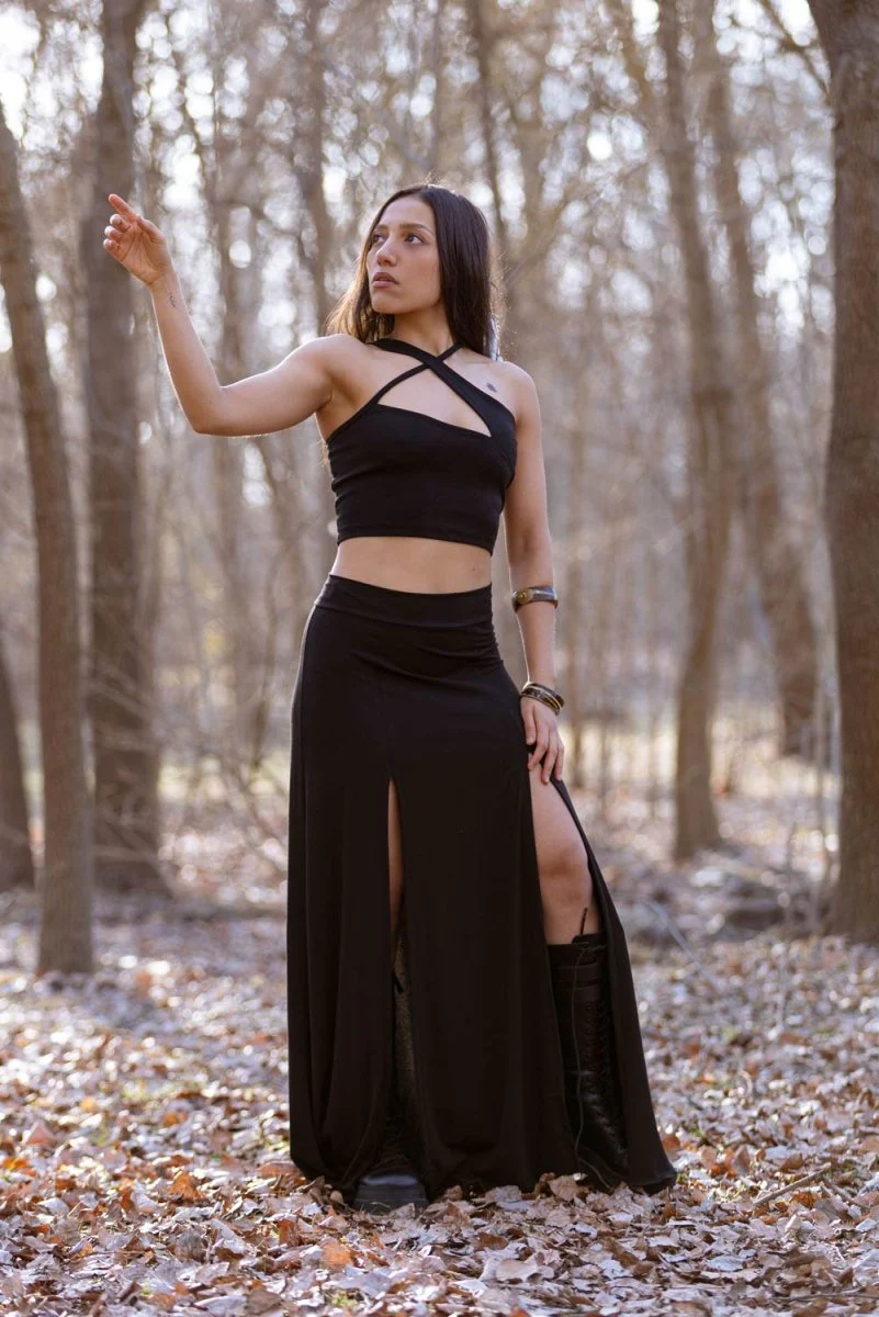 Black Maxi long skirt with double front split - Image 8