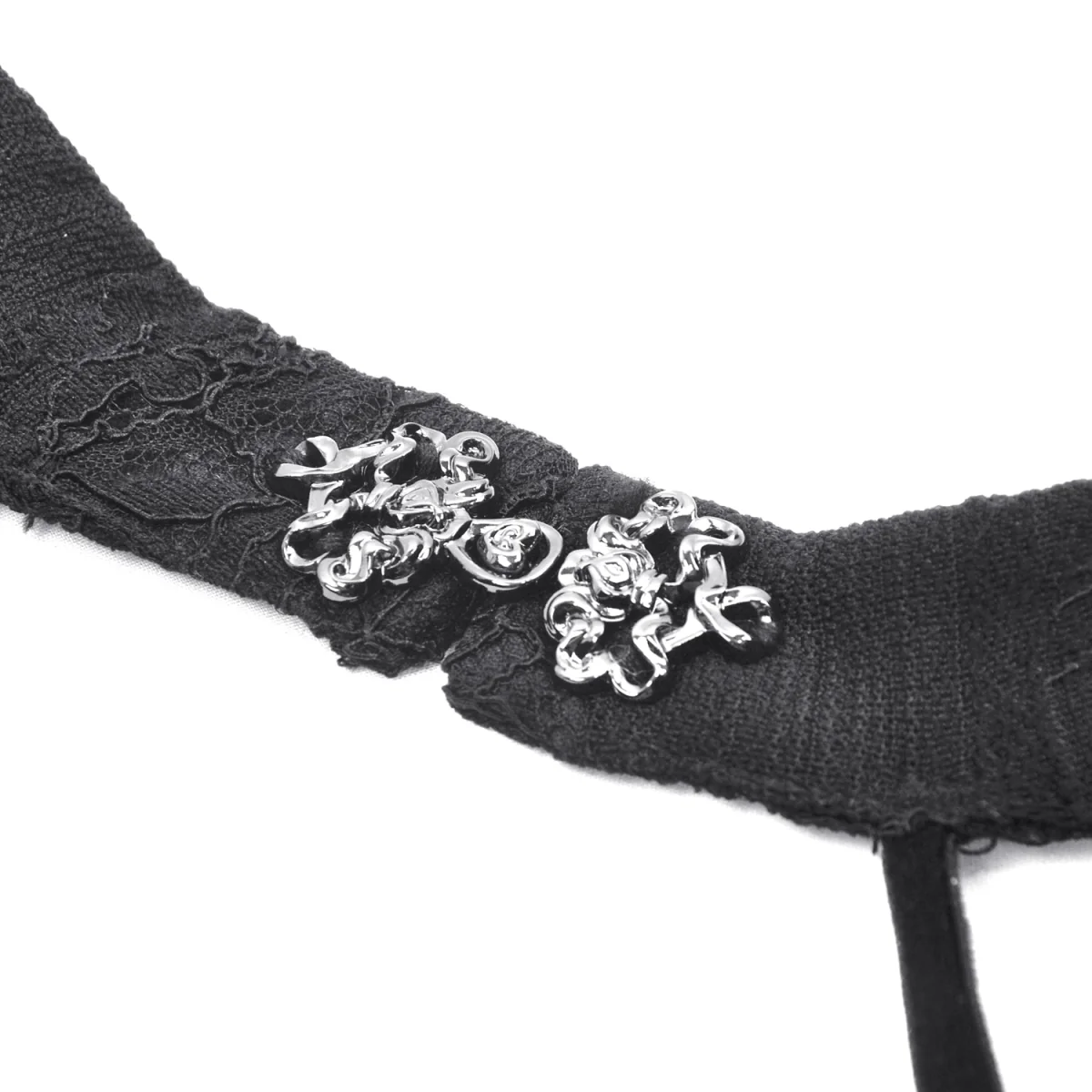Top  Gótico Con Cruzados y Encaje Floral Negro - Image 10