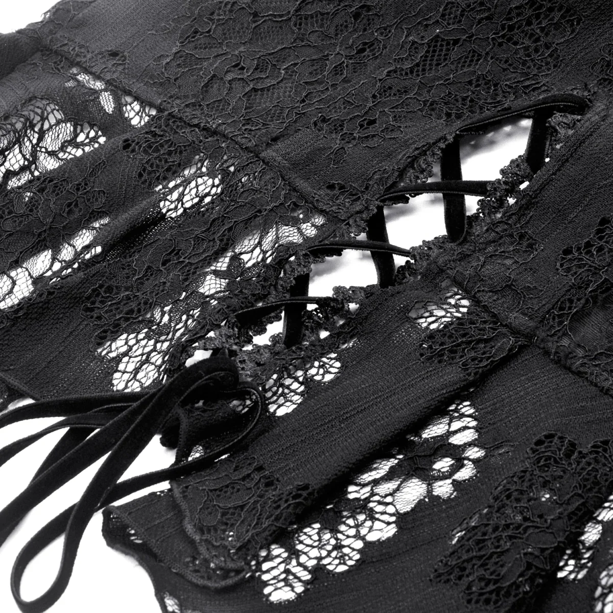 Top  Gótico Con Cruzados y Encaje Floral Negro - Image 11