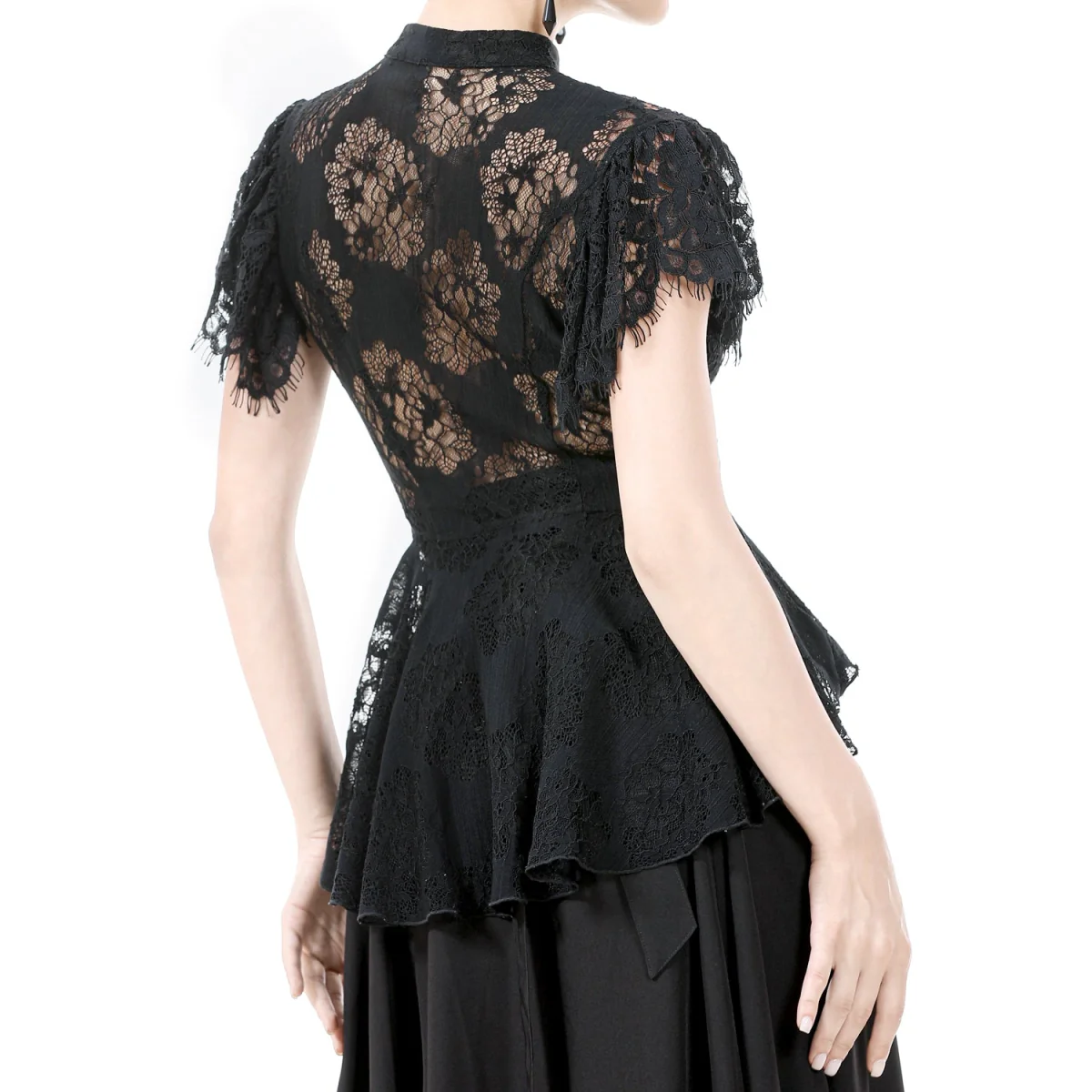 Top  Gótico Con Cruzados y Encaje Floral Negro - Image 5