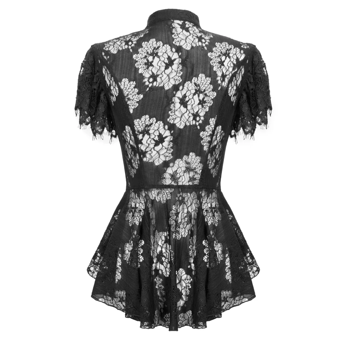 Top  Gótico Con Cruzados y Encaje Floral Negro - Image 8