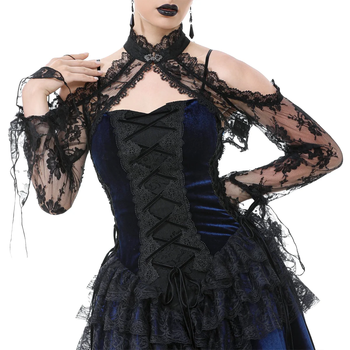 Bolero Gótico Negro Floral Mangas Acampanadas - Image 6