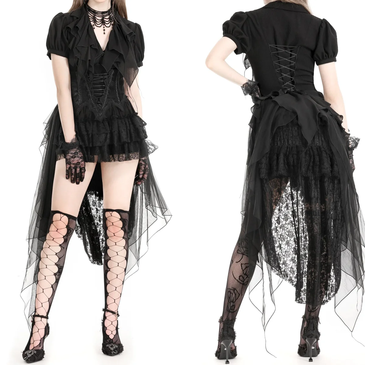 Blusa Gótica Negra Volantes | Mangas Abullonadas - Image 2