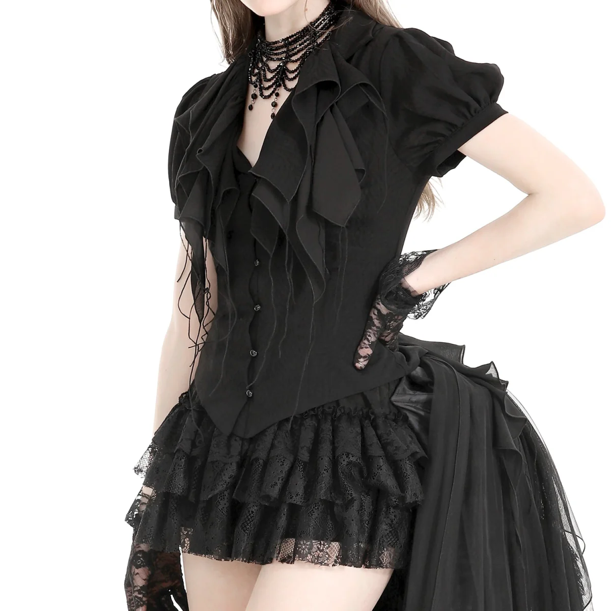 Blusa Gótica Negra Volantes | Mangas Abullonadas - Image 3