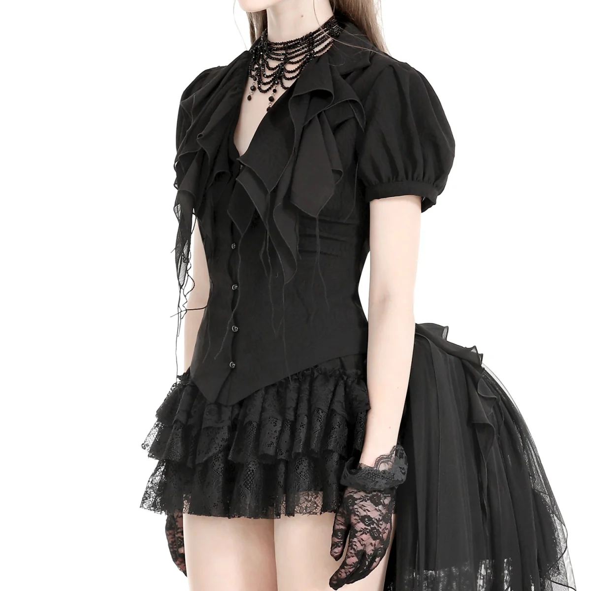 Blusa Gótica Negra Volantes | Mangas Abullonadas - Image 6