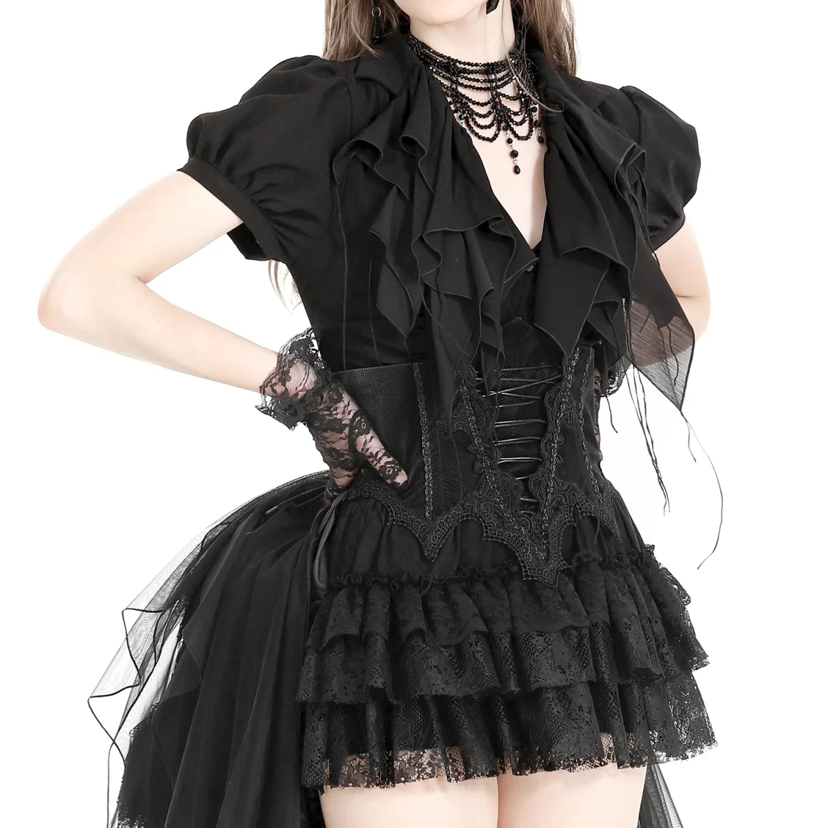 Blusa Gótica Negra Volantes | Mangas Abullonadas - Image 7