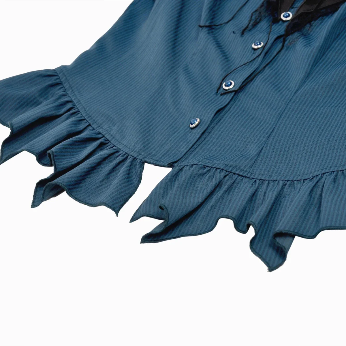 Camisa  Azul con Jabot de Murciélago y Volantes - Image 12