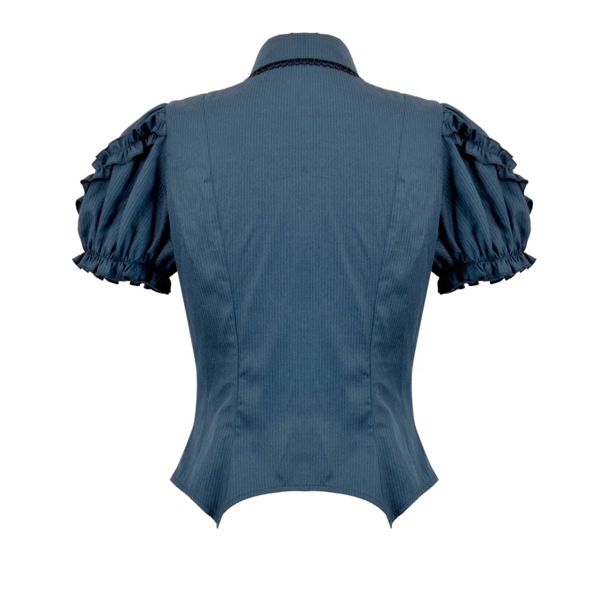 Camisa  Azul con Jabot de Murciélago y Volantes - Image 15