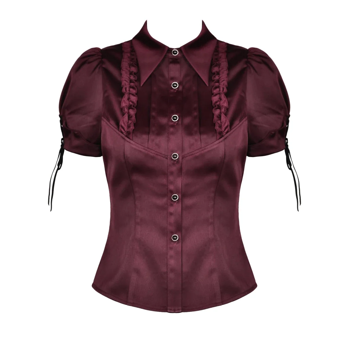 Camisa Burdeos de Satén con Volantes y Lazadas - Image 3