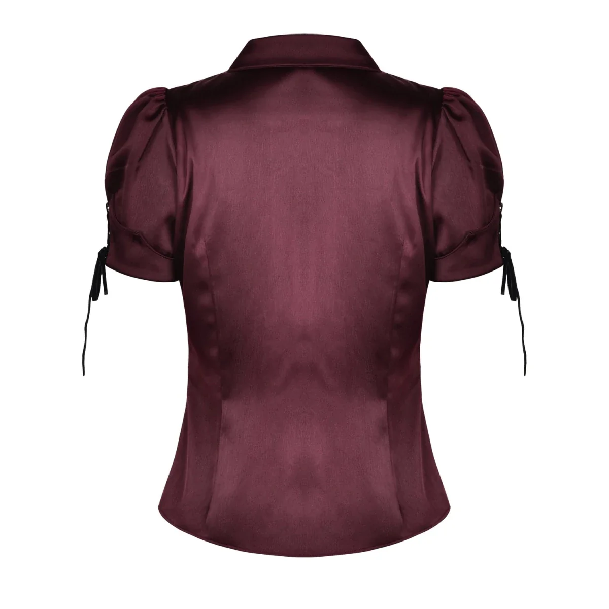 Camisa Burdeos de Satén con Volantes y Lazadas - Image 4