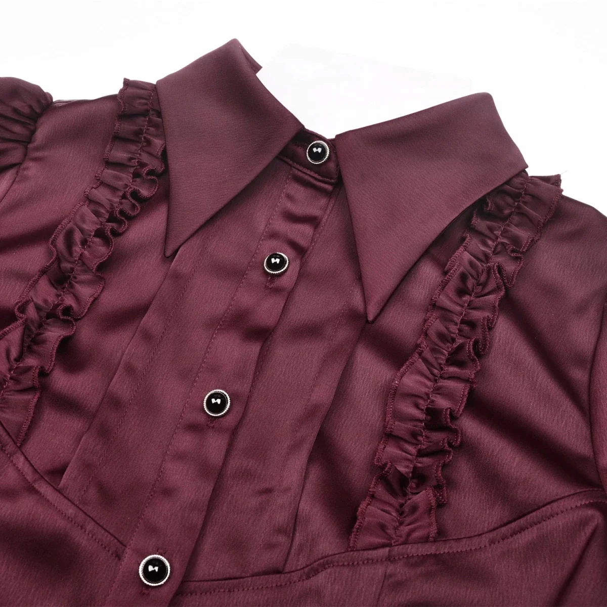 Camisa Burdeos de Satén con Volantes y Lazadas - Image 5