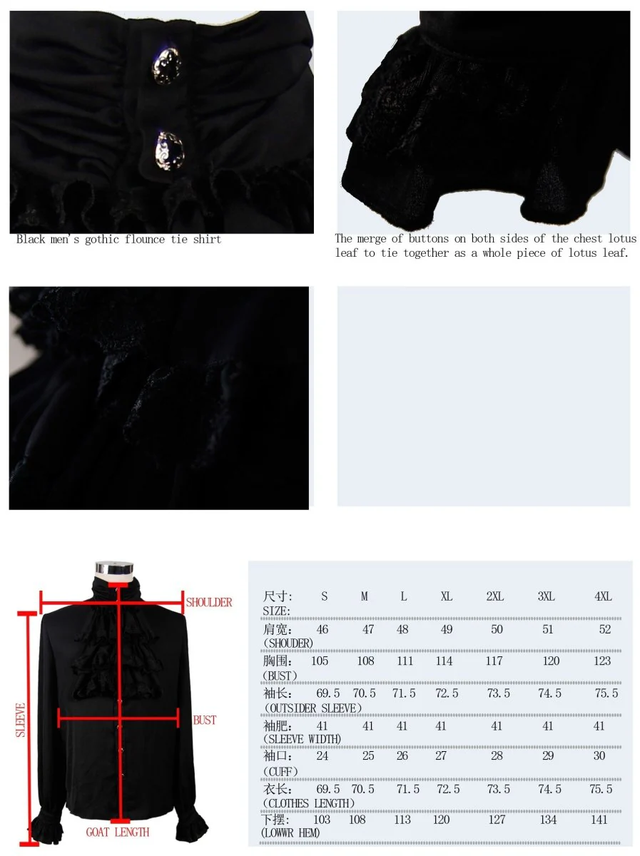 Camisa Negra con Chorreras para Hombre - Image 7