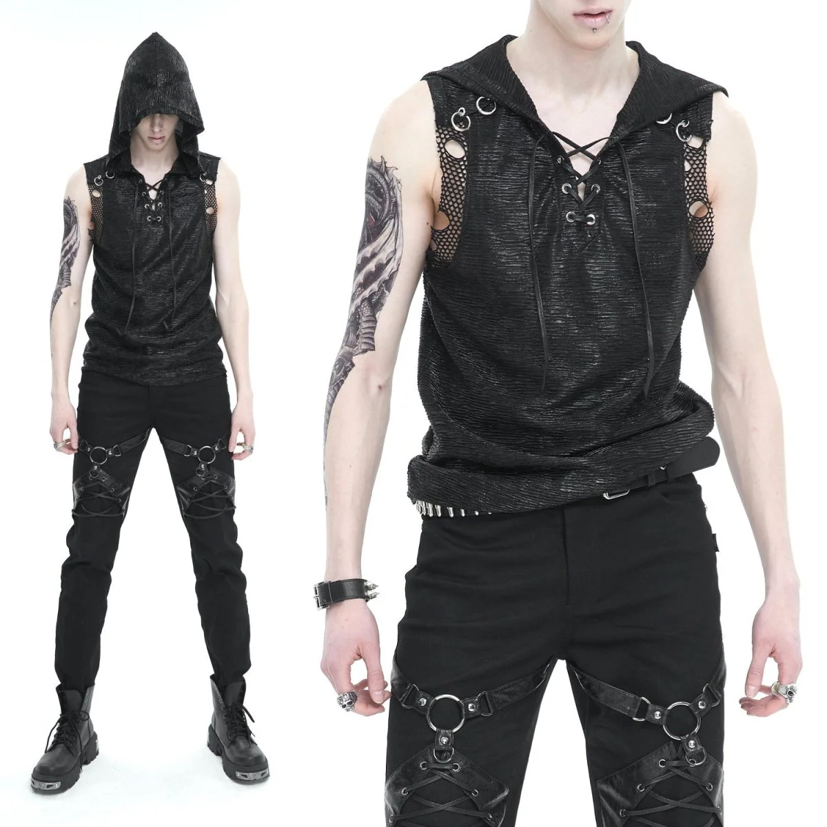 Camiseta con Rejilla y Capucha para Hombre - Image 3