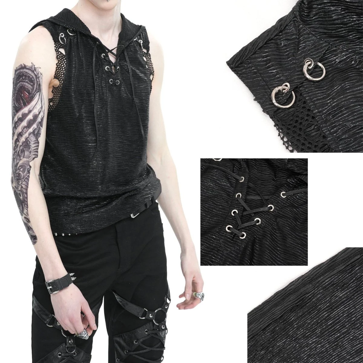 Camiseta con Rejilla y Capucha para Hombre - Image 4