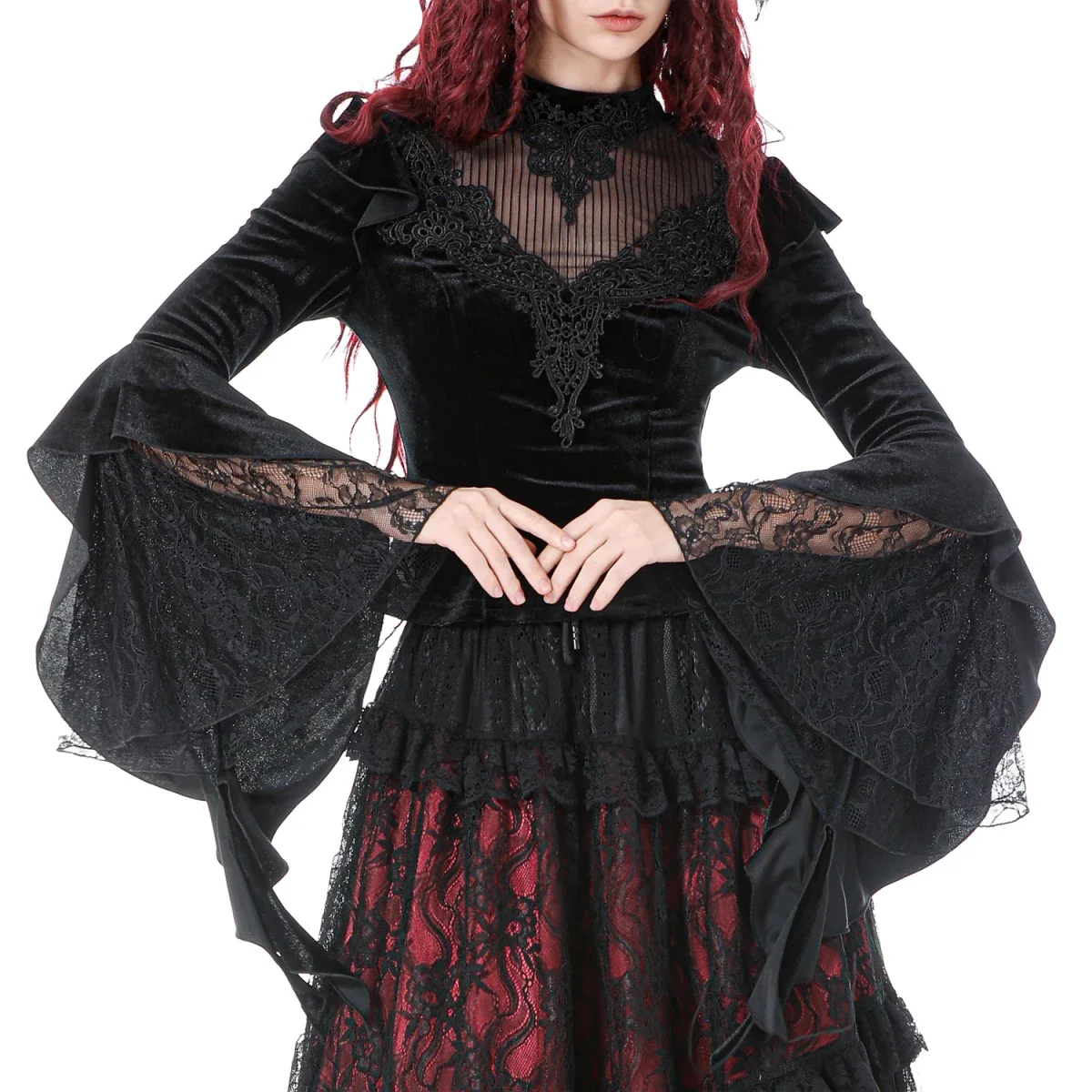 Camiseta  de Terciopelo con Encaje y Mangas Bell - Image 3