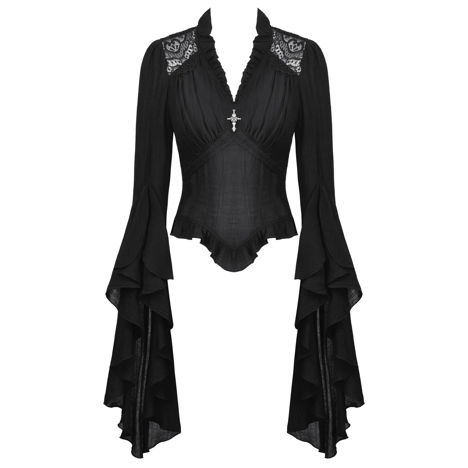 Blusa con Mangas de Campana, Encaje y Cruz - Image 5