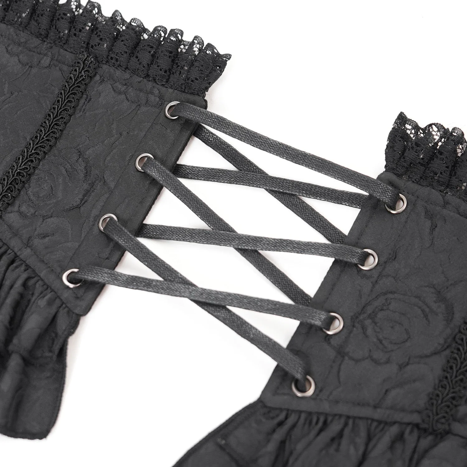 Corsé Underbust Negro Victoriano con Cruz y Volantes "VampiriaBK" - Image 10