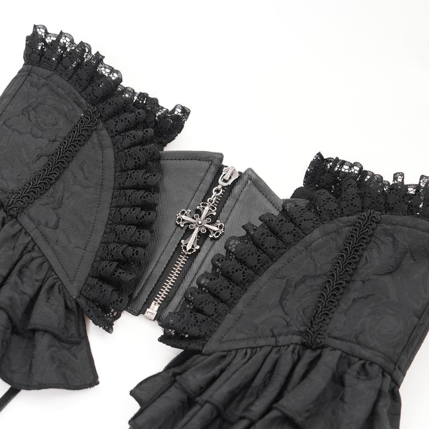 Corsé Underbust Negro Victoriano con Cruz y Volantes "VampiriaBK" - Image 11