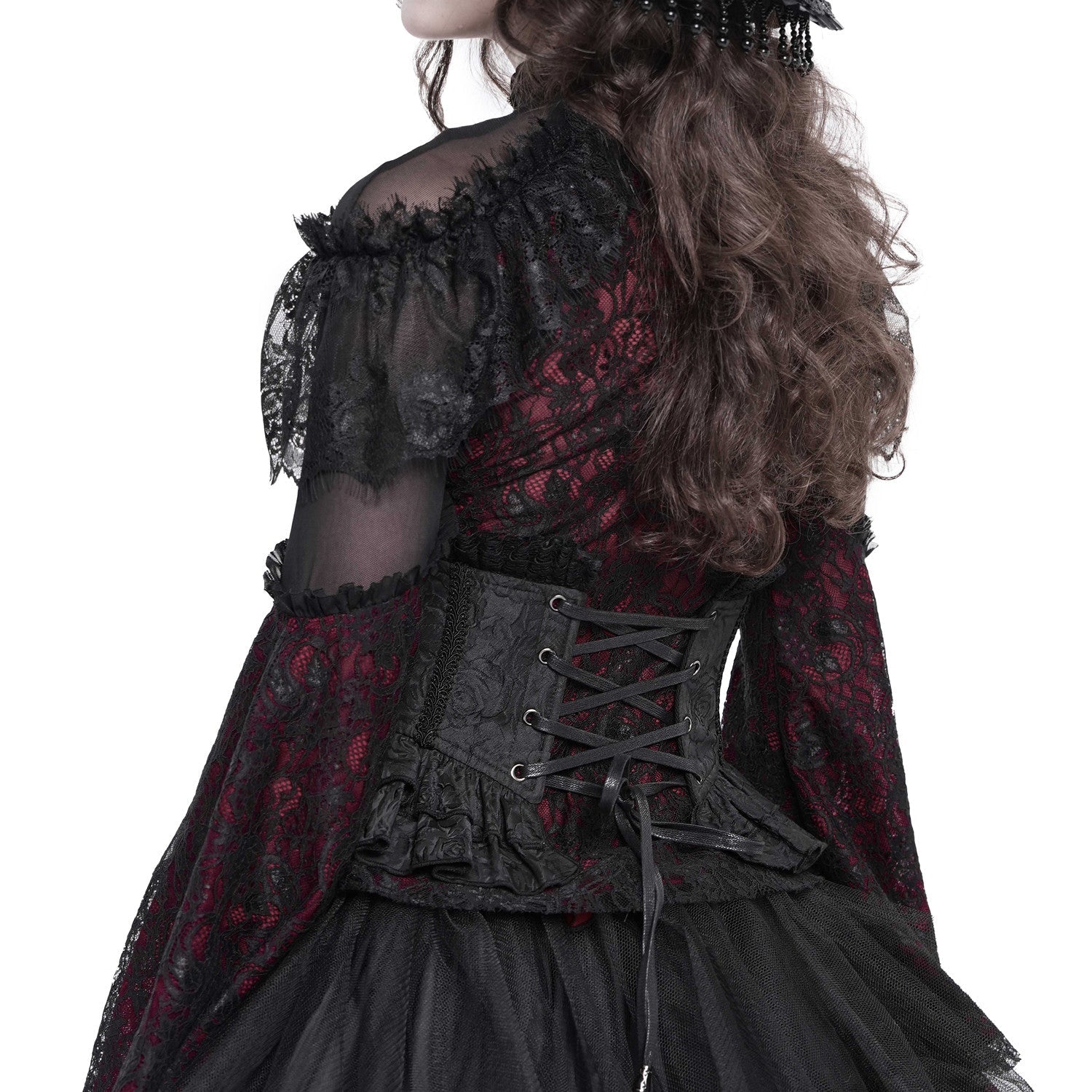 Corsé Underbust Negro Victoriano con Cruz y Volantes "VampiriaBK" - Image 3