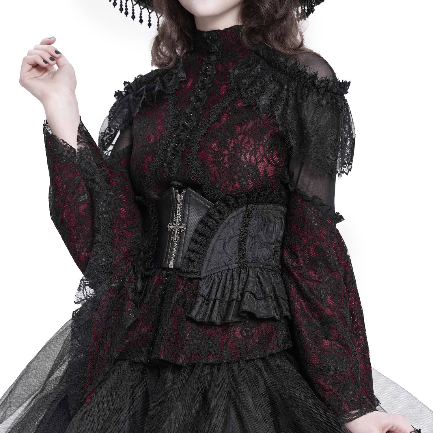 Corsé Underbust Negro Victoriano con Cruz y Volantes "VampiriaBK" - Image 7