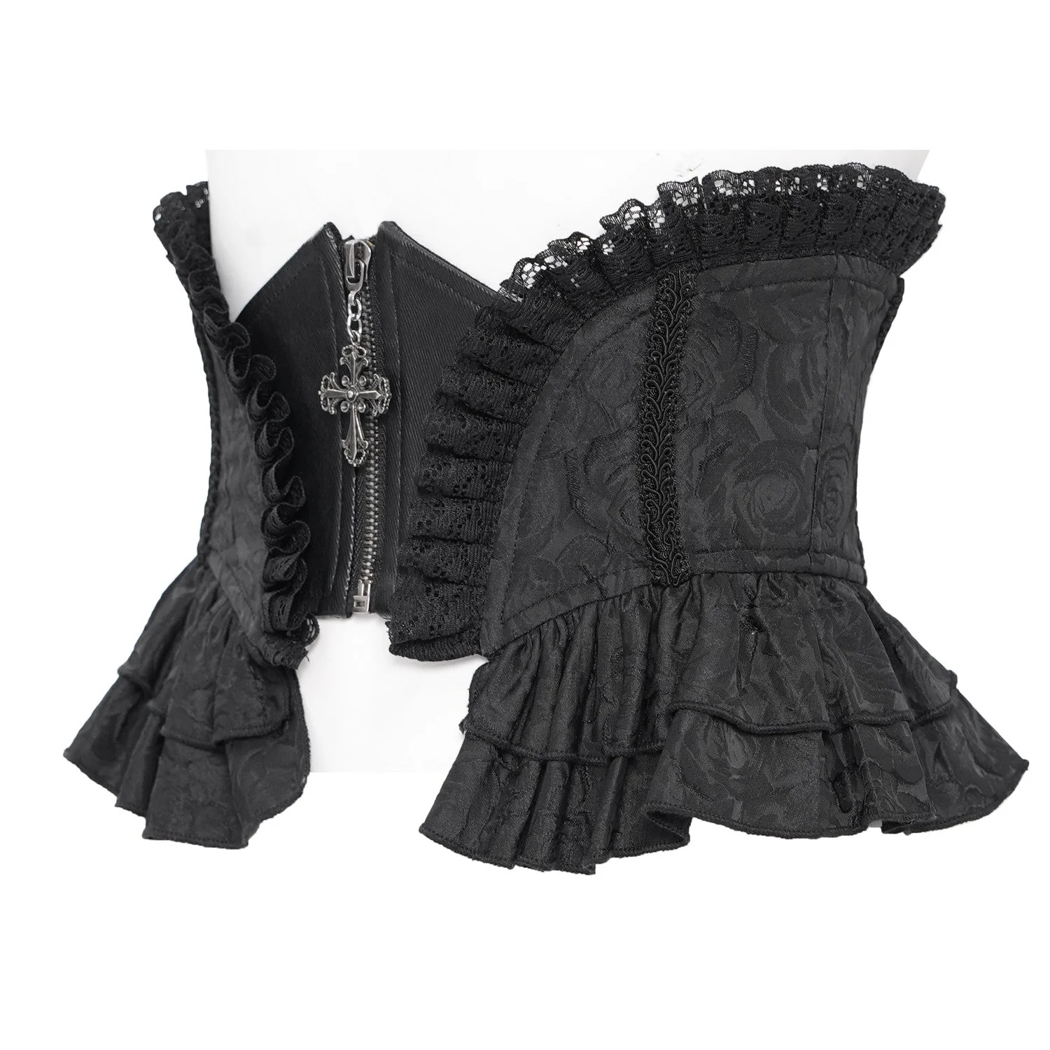 Corsé Underbust Negro Victoriano con Cruz y Volantes "VampiriaBK" - Image 8