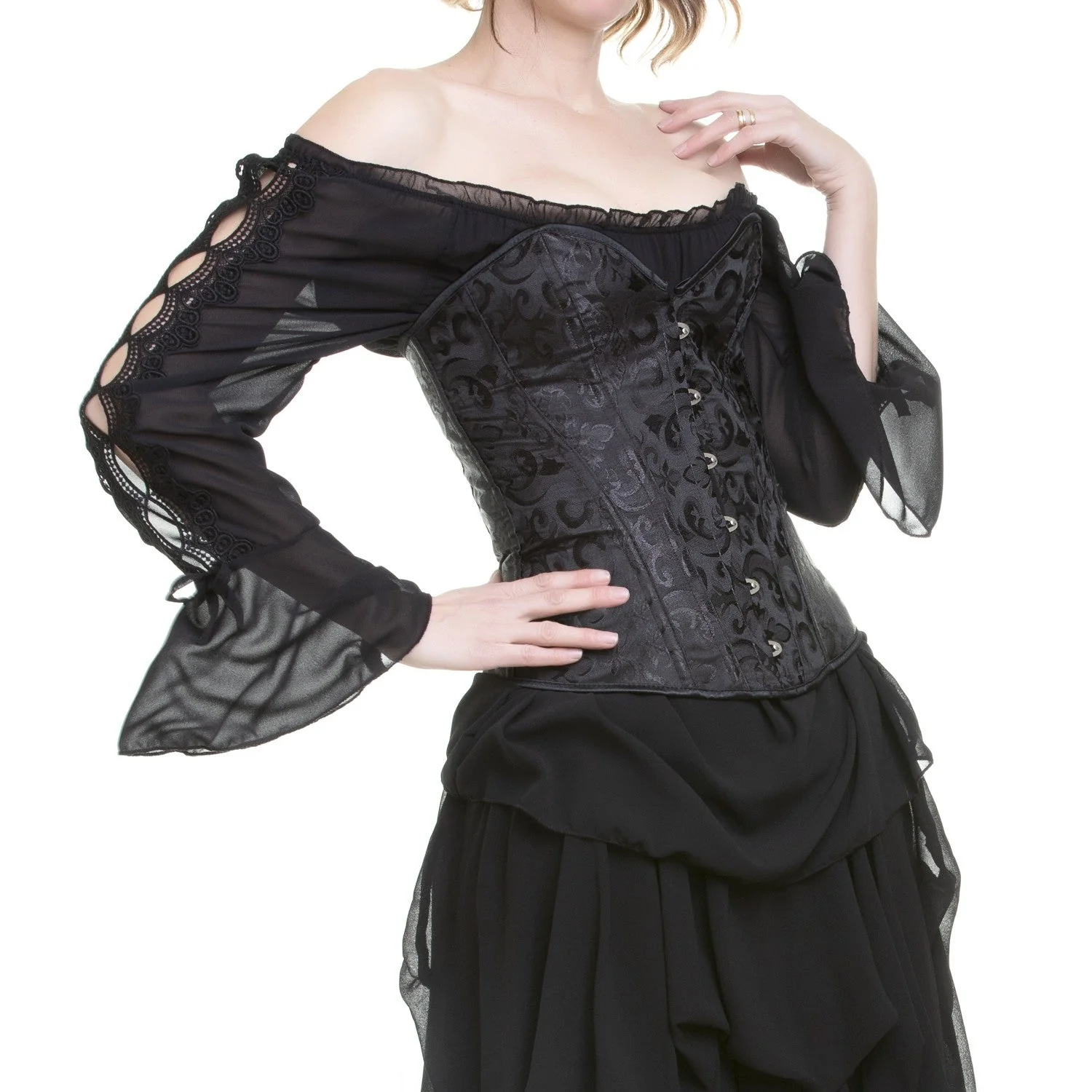 Corsé Negro Overbust Gótico Brocado - Image 3