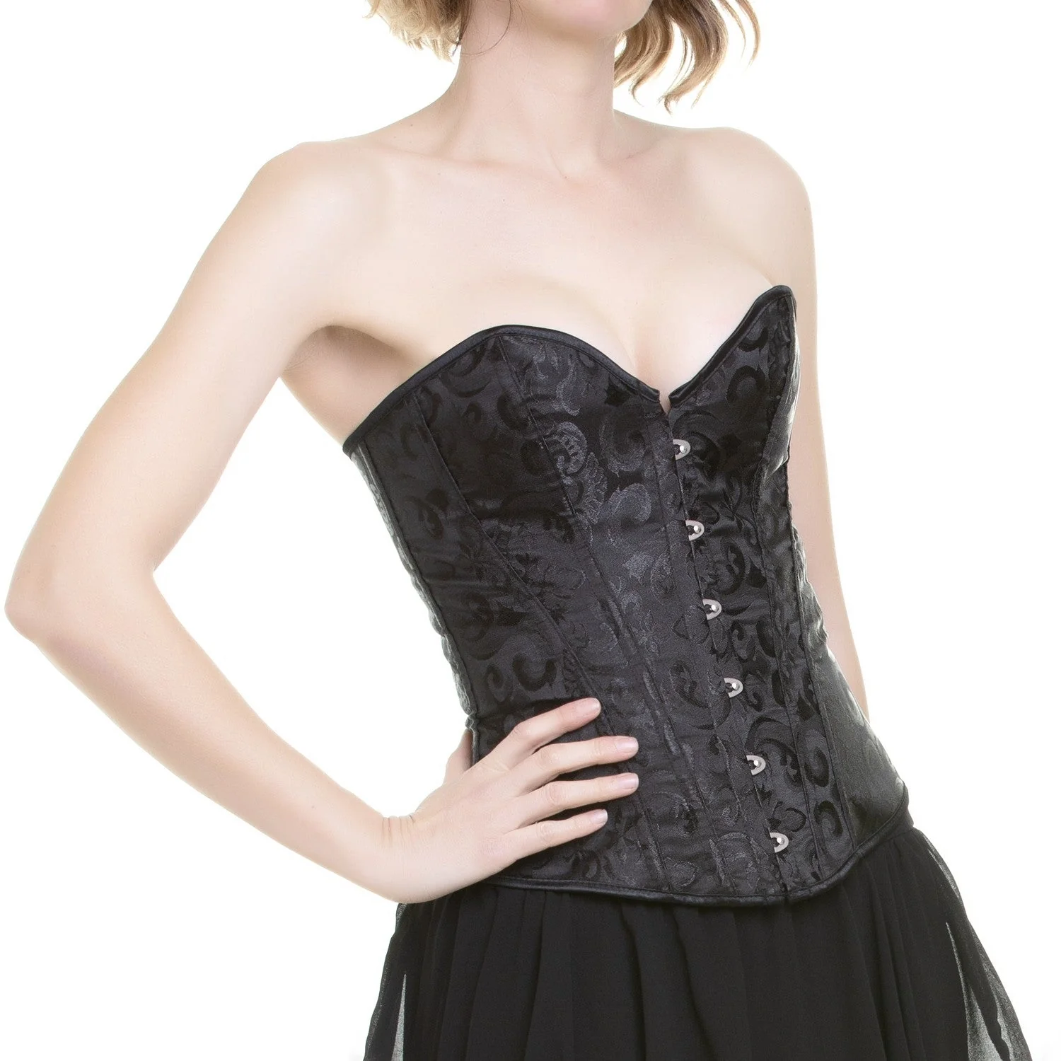 Corsé Negro Overbust Gótico Brocado - Image 5