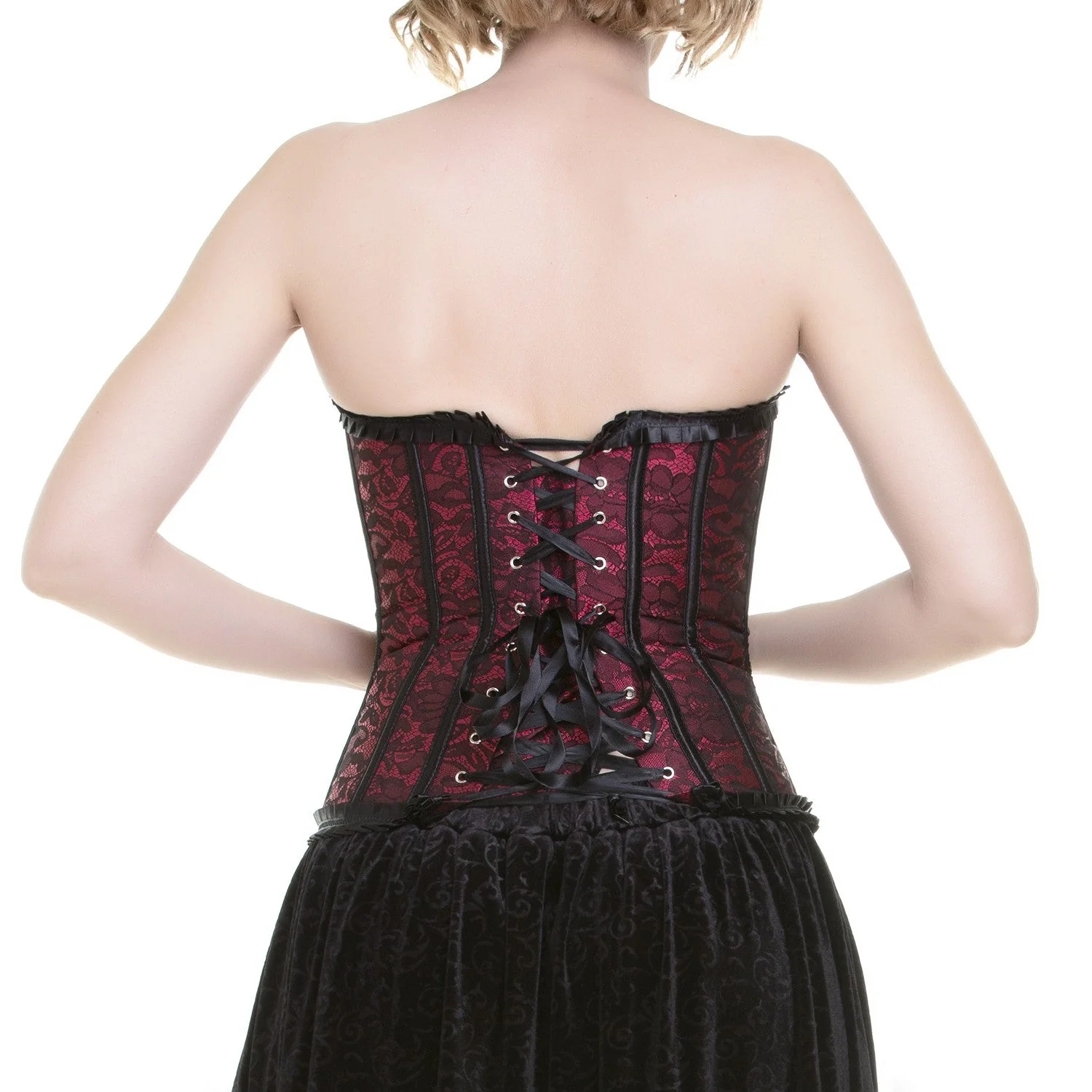 Corsé Rojo y Negro Overbust Gótico Brocado - Image 7