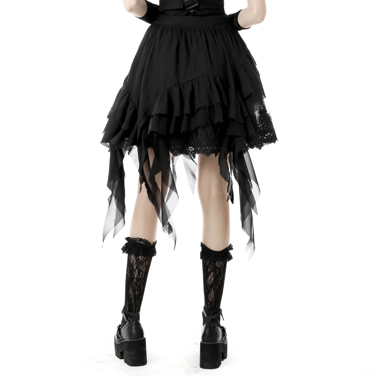 Falda Asimétrica de Tul Negro con Capas y Volantes - Image 7