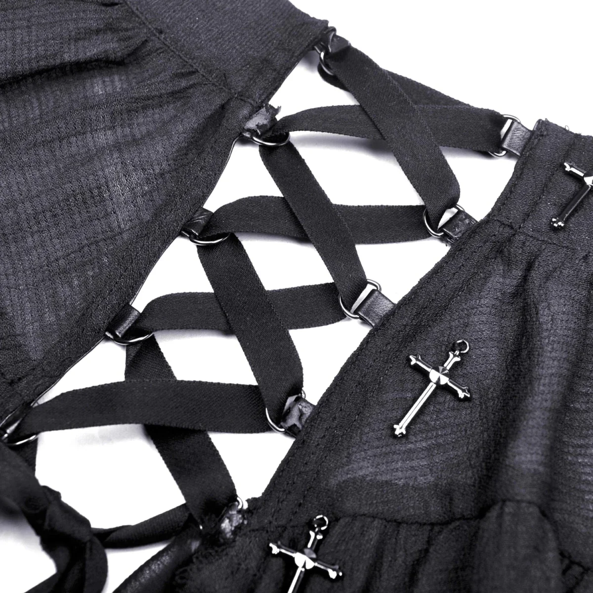 Falda Asimétrica de Tul Negro con Capas y Volantes - Image 9