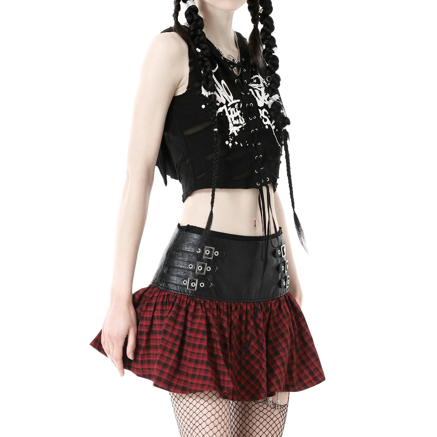 Falda con Tartán Rojo y Negro - Image 3