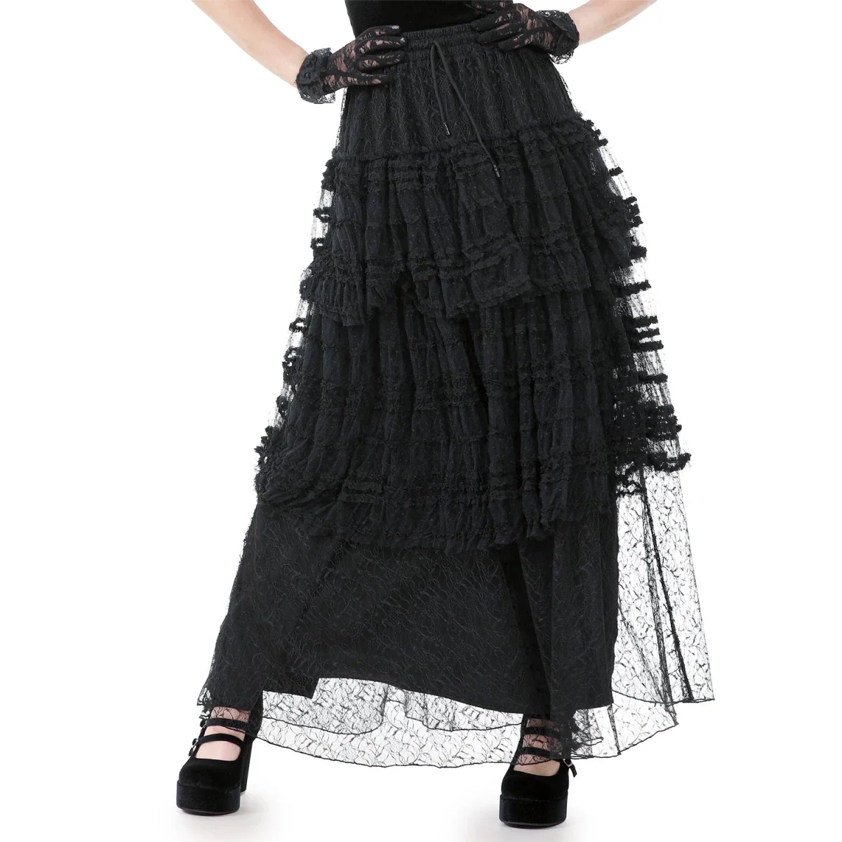 Falda Gótica Larga de Encaje con Capas y Cintura Elástica - Image 6