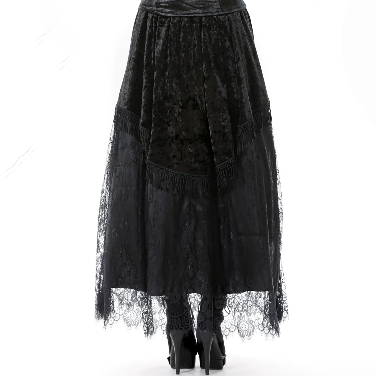 Falda Gótica Maxi Terciopelo Encaje Negra - Image 4