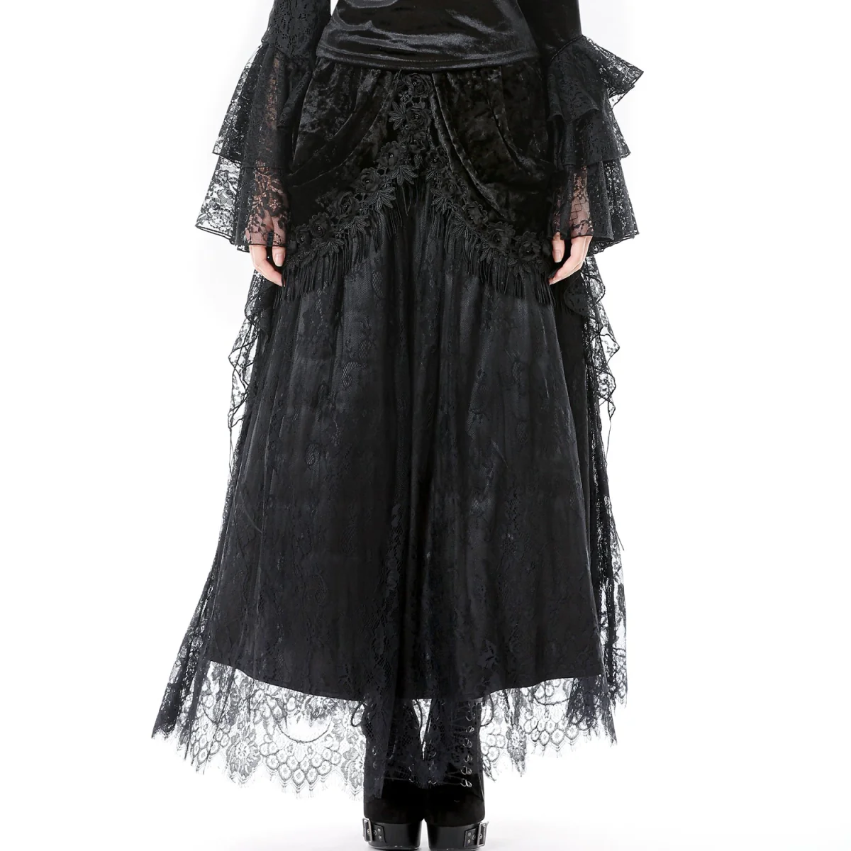 Falda Gótica Maxi Terciopelo Encaje Negra - Image 5