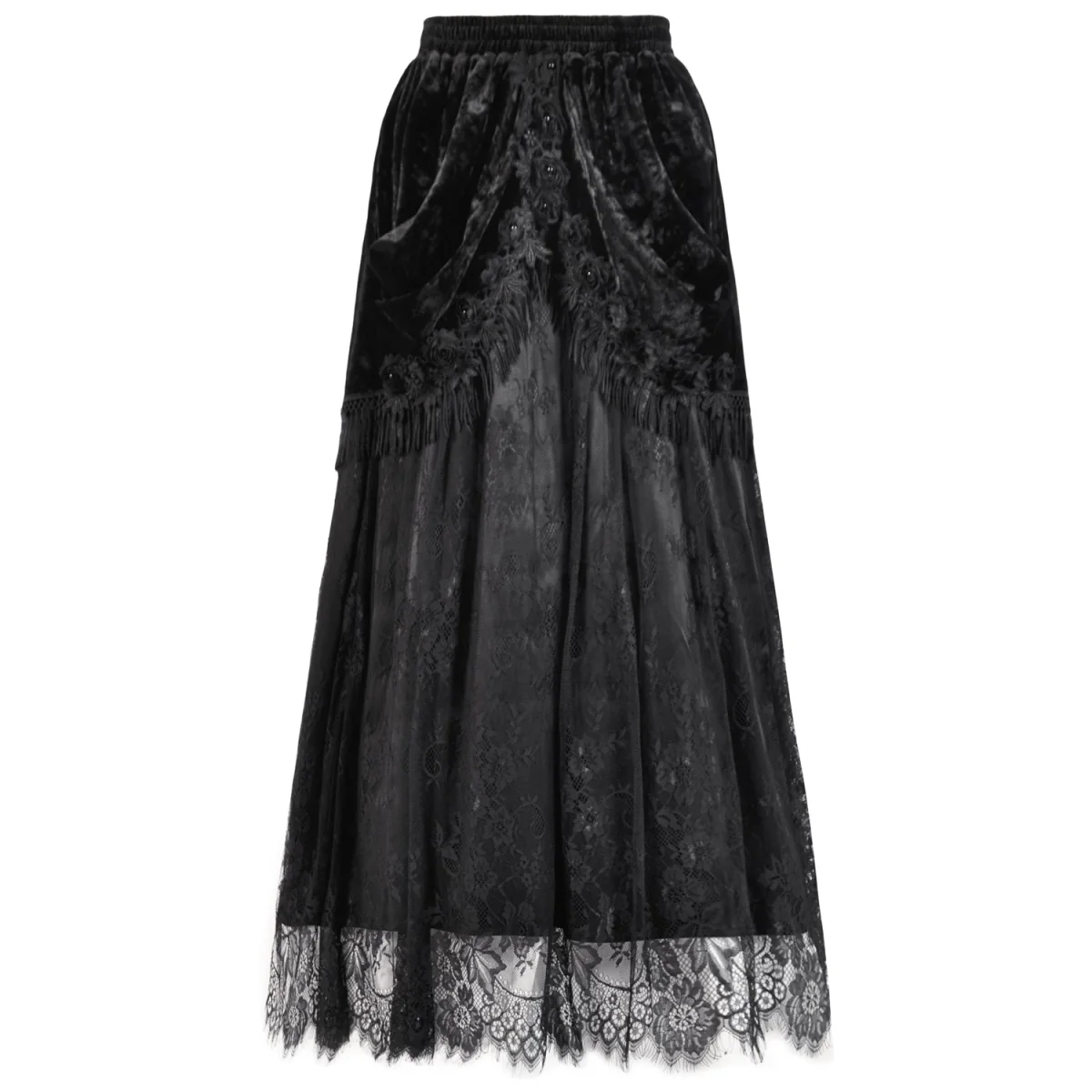 Falda Gótica Maxi Terciopelo Encaje Negra - Image 7
