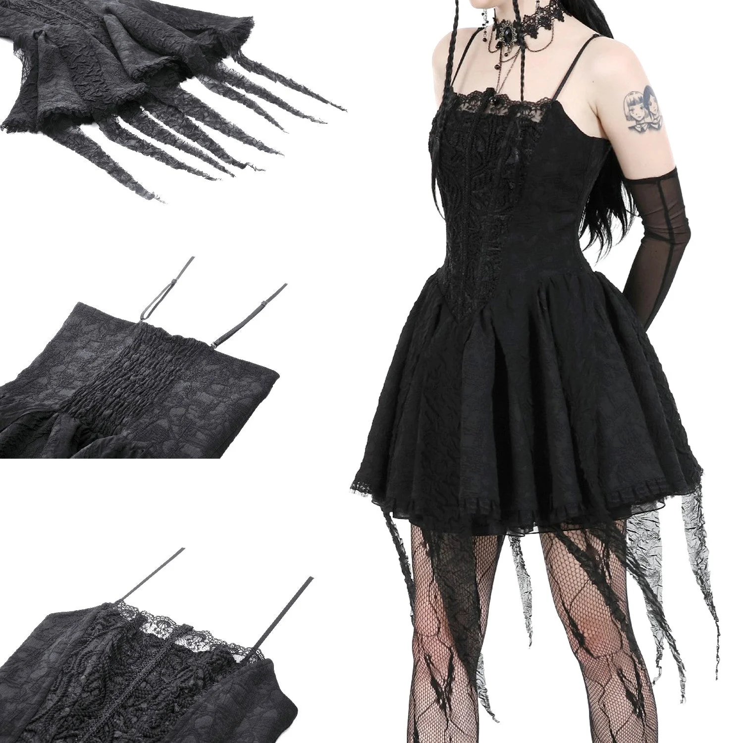Vestido Mini Gótico de Encaje Dark - Image 4
