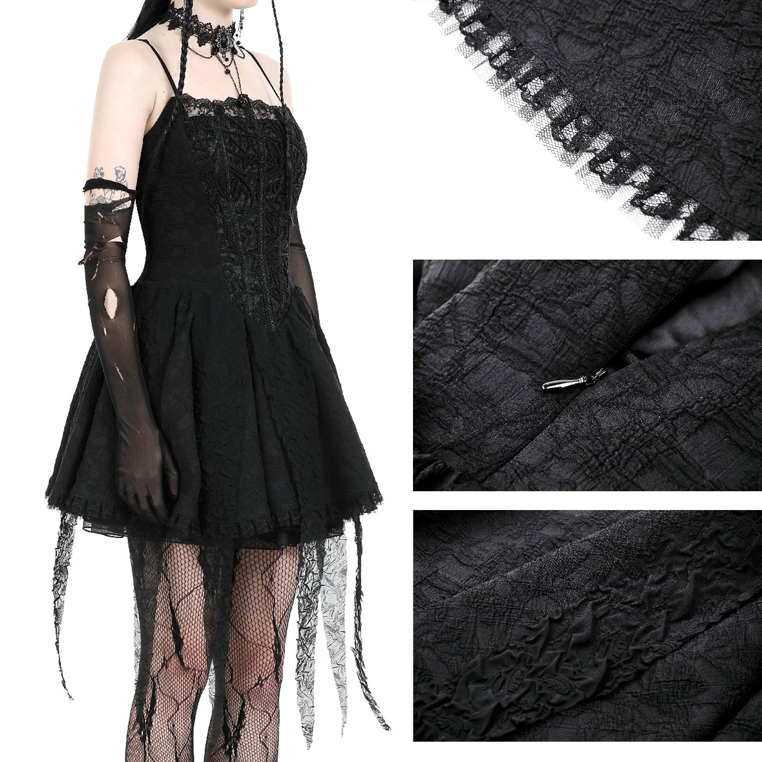 Vestido Mini Gótico de Encaje Dark - Image 5
