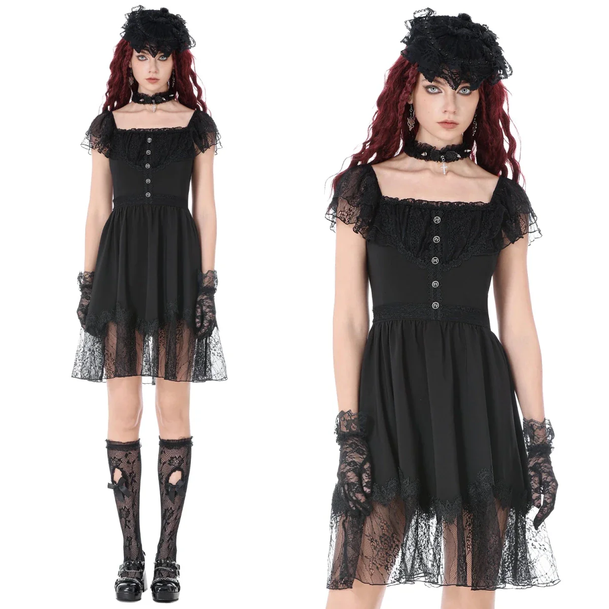Vestido  de Encaje con Botones y Lazada Trasera - Image 16