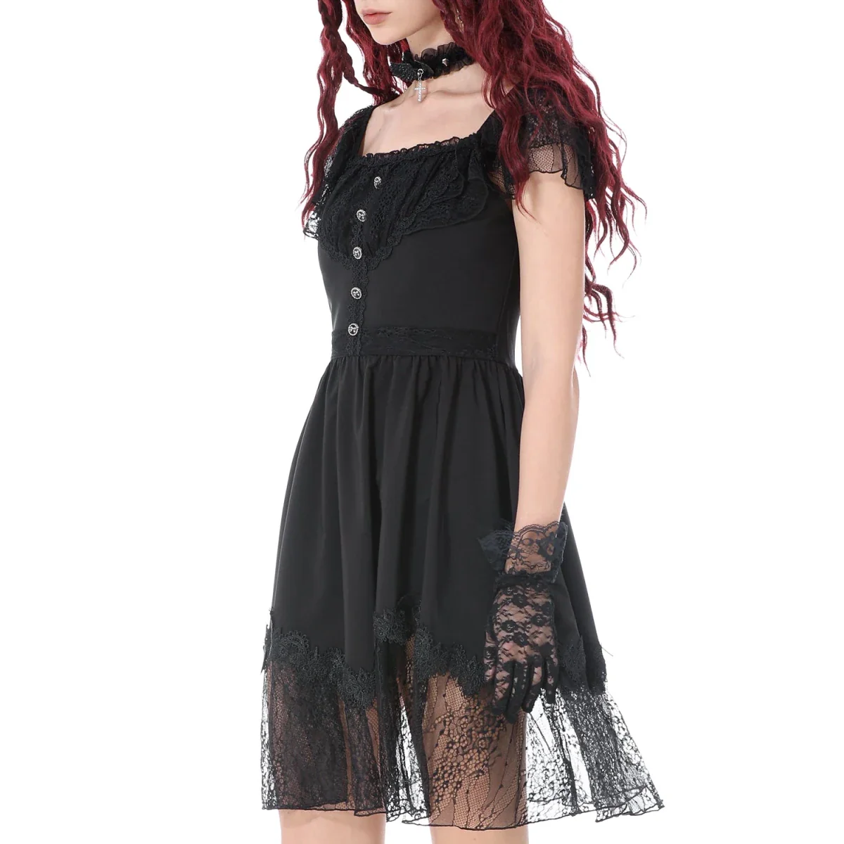 Vestido  de Encaje con Botones y Lazada Trasera - Image 3