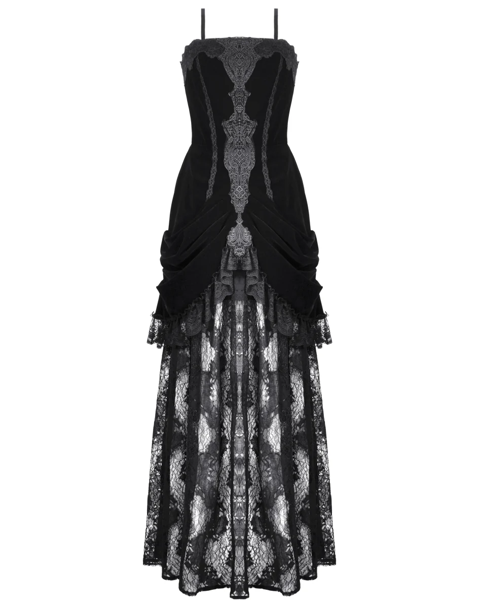 Vestido Largo Gótico Negro Terciopelo y Encaje - Image 7