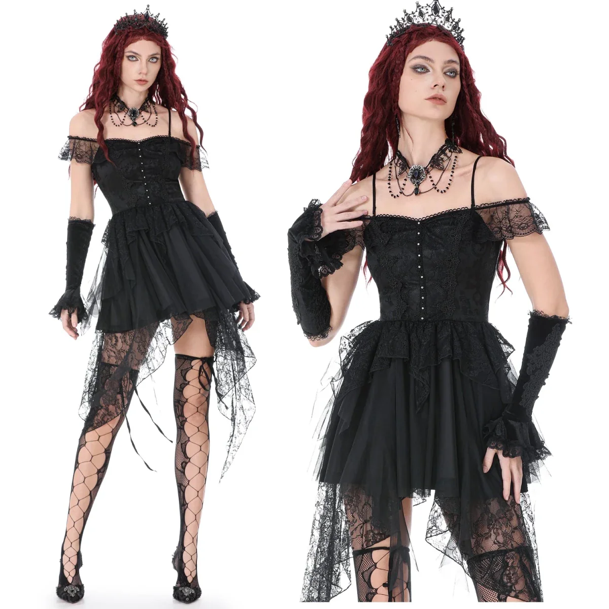 Vestido de Tirantes con Tul y Encaje Asimétrico - Image 15
