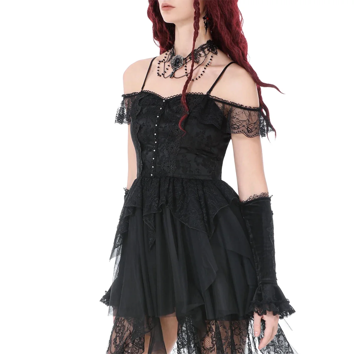 Vestido de Tirantes con Tul y Encaje Asimétrico - Image 3