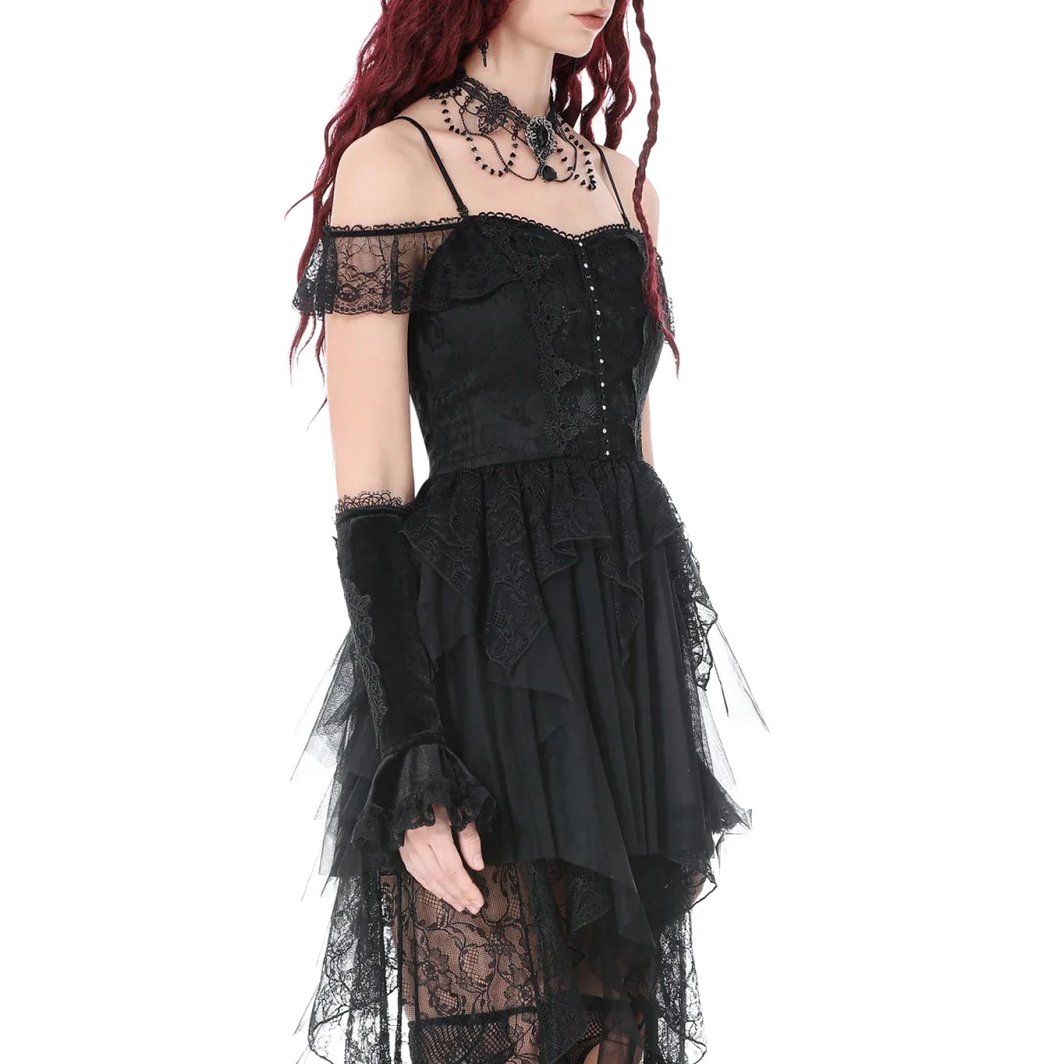 Vestido de Tirantes con Tul y Encaje Asimétrico - Image 7