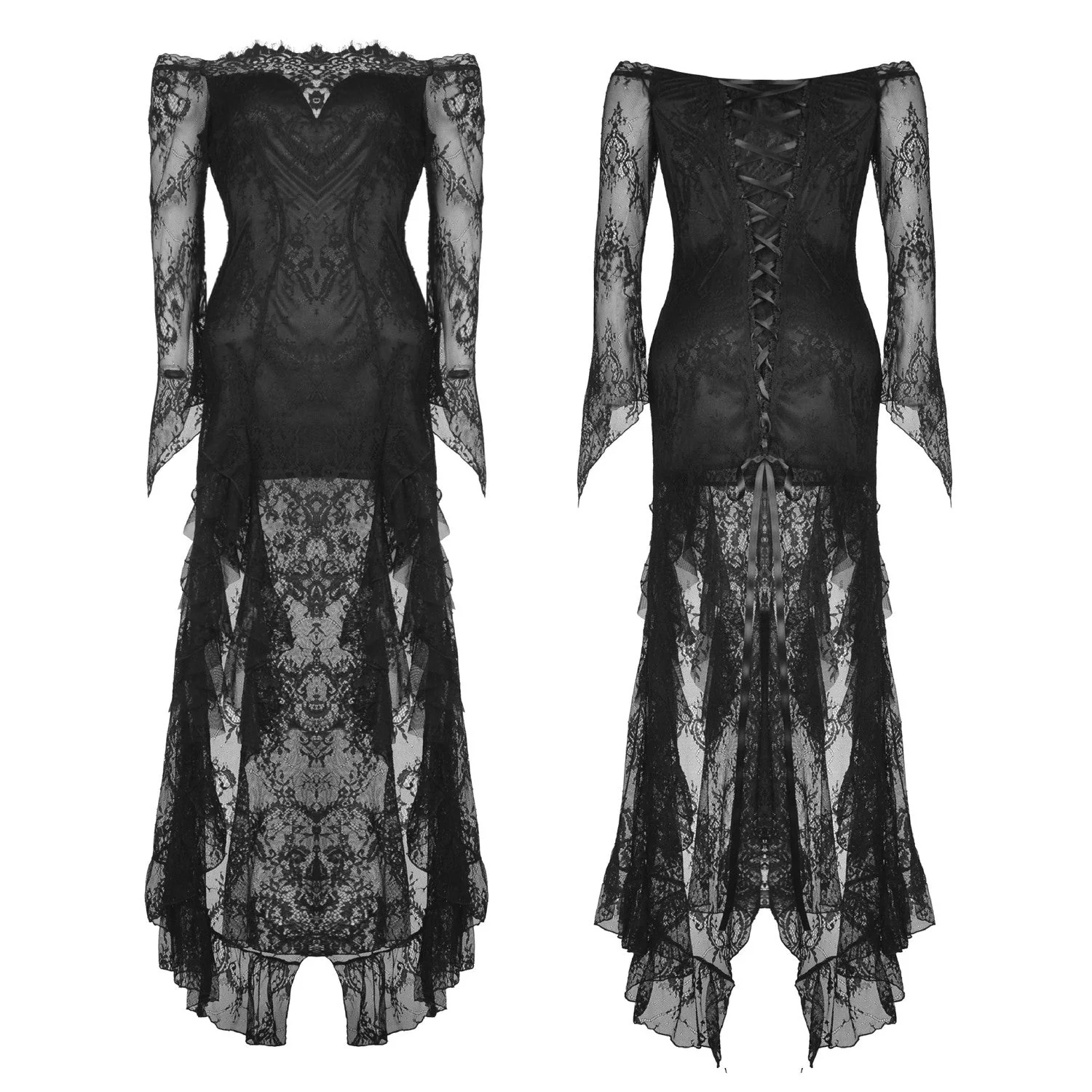 Vestido Largo Ajustado con Hombros Descubiertos y Encaje - Image 3